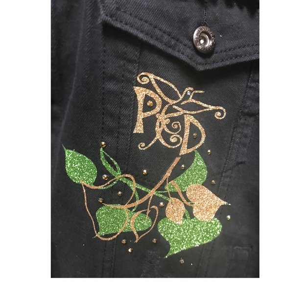 I Love Giraffes Black Denim Oversize Distressed Jacket - Picture 7 of 11